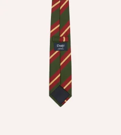 Drake’s Green And Red Stripe Mogador Silk Tipped Tie