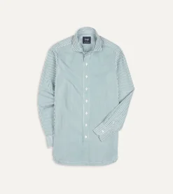 Drake’s And White Bengal Stripe Spread Collar Cotton Poplin Shirt