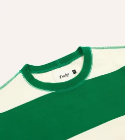 Drake’s And White Wide Stripe Heavy Cotton Crew Neck Hiking T-Shirt
