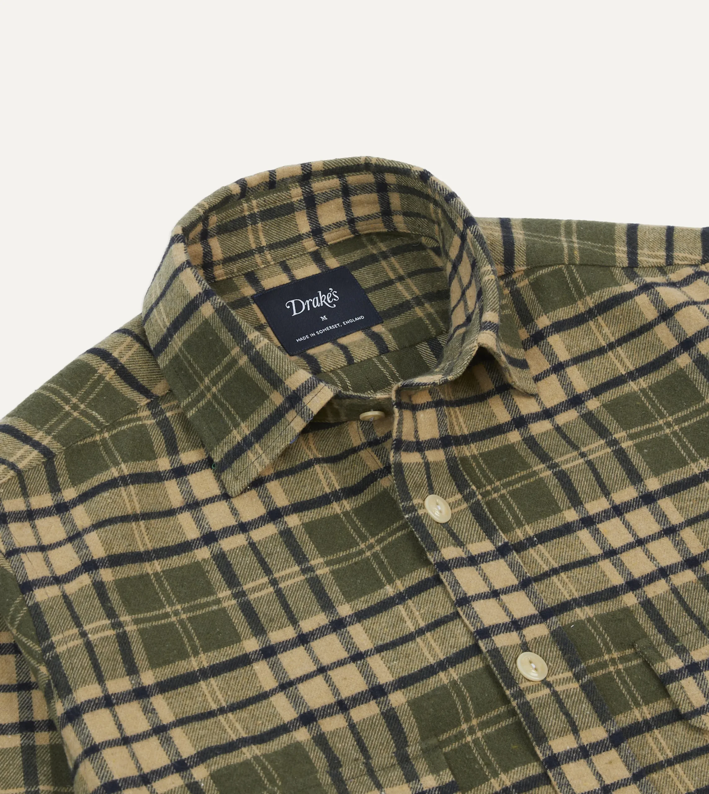 Drake’s Green Check Brushed Cotton Two-Pocket Work Shirt