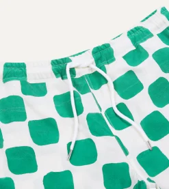 Drake’s Green Chequerboard Block Print Cotton Drawstring Shorts