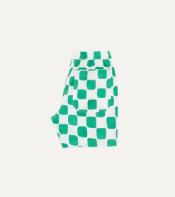 Drake’s Green Chequerboard Block Print Cotton Drawstring Shorts