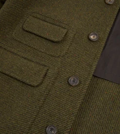 Drake’s Green Donegal Wool Twill Raglan Coat
