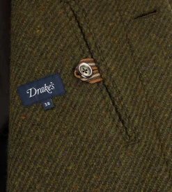 Drake’s Green Donegal Wool Twill Raglan Coat