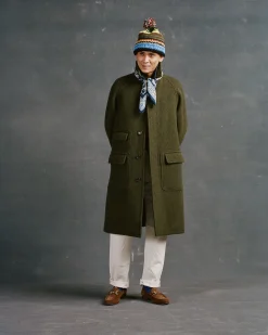 Drake’s Green Donegal Wool Twill Raglan Coat