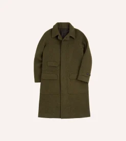 Drake’s Green Donegal Wool Twill Raglan Coat