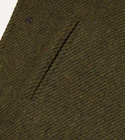 Drake’s Green Donegal Wool Twill Raglan Coat