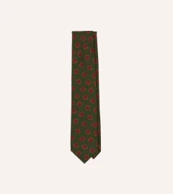 Drake’s Green Jumbled Tile Print Silk Self Tipped Tie