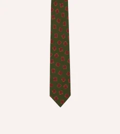 Drake’s Green Jumbled Tile Print Silk Self Tipped Tie