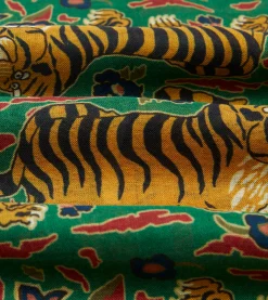Drake’s Green Jumbo Tiger Print Wool-Silk Scarf