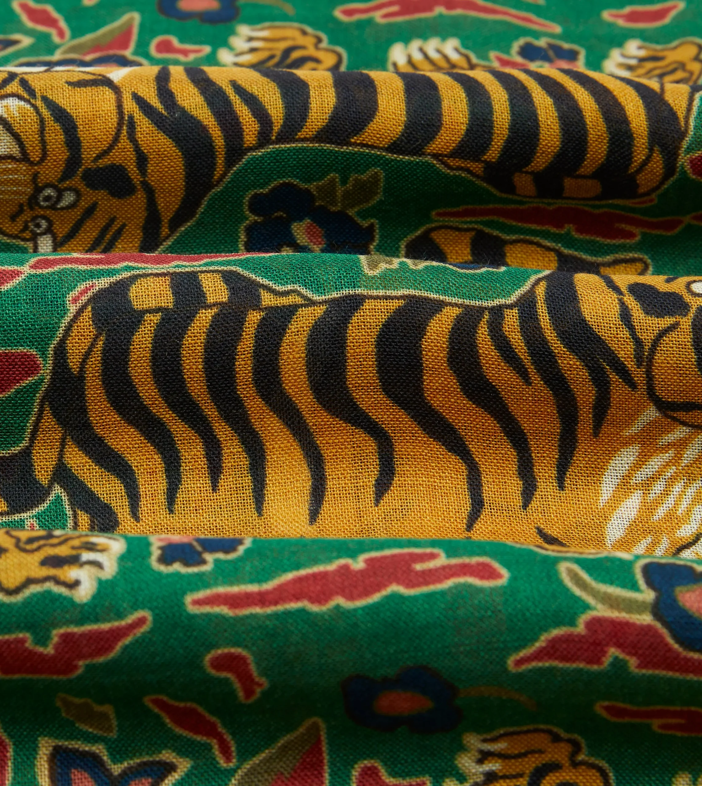 Drake’s Green Jumbo Tiger Print Wool-Silk Scarf
