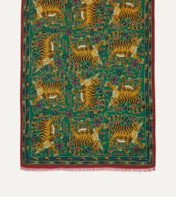 Drake’s Green Jumbo Tiger Print Wool-Silk Scarf