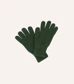 Drake’s Green Lambswool Knitted Gloves