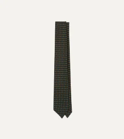 Drake’s Green Micro Geometric Print Silk Self Tipped Tie