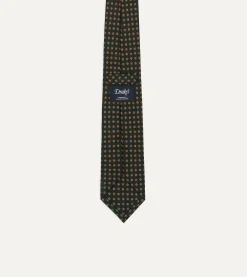 Drake’s Green Micro Geometric Print Silk Self Tipped Tie