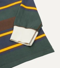 Drake’s Green, Navy And Gold Stripe Cotton Rugby Shirt