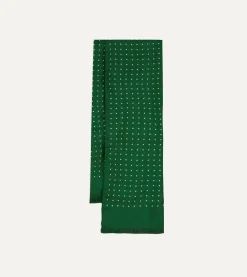 Drake’s Green Polka Dot Print Tubular Silk Tasselled Scarf