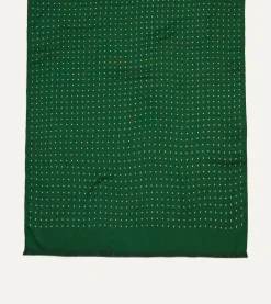 Drake’s Green Polka Dot Print Tubular Silk Tasselled Scarf