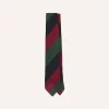 Drake’s Green, Red And Navy Wide Stripe Hand Rolled Silk Grenadine Tie