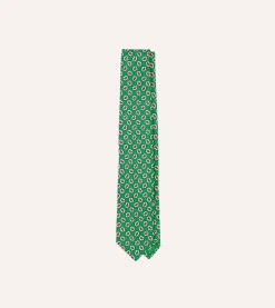 Drake’s Small Paisley Leaf Print Silk Self Tipped Tie