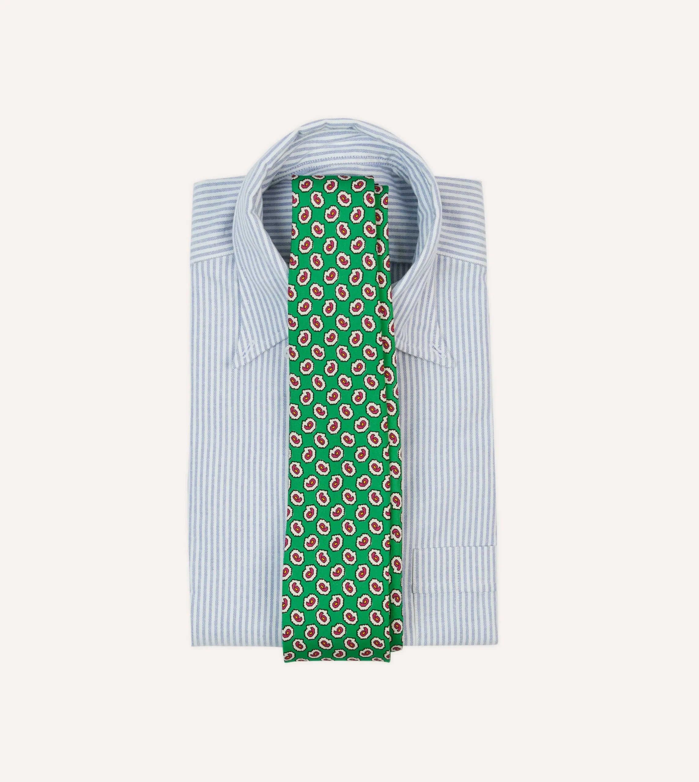 Drake’s Small Paisley Leaf Print Silk Self Tipped Tie
