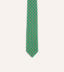 Drake’s Small Paisley Leaf Print Silk Self Tipped Tie