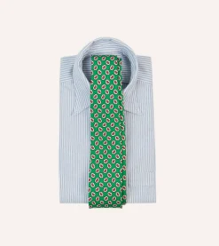 Drake’s Small Paisley Leaf Print Silk Self Tipped Tie