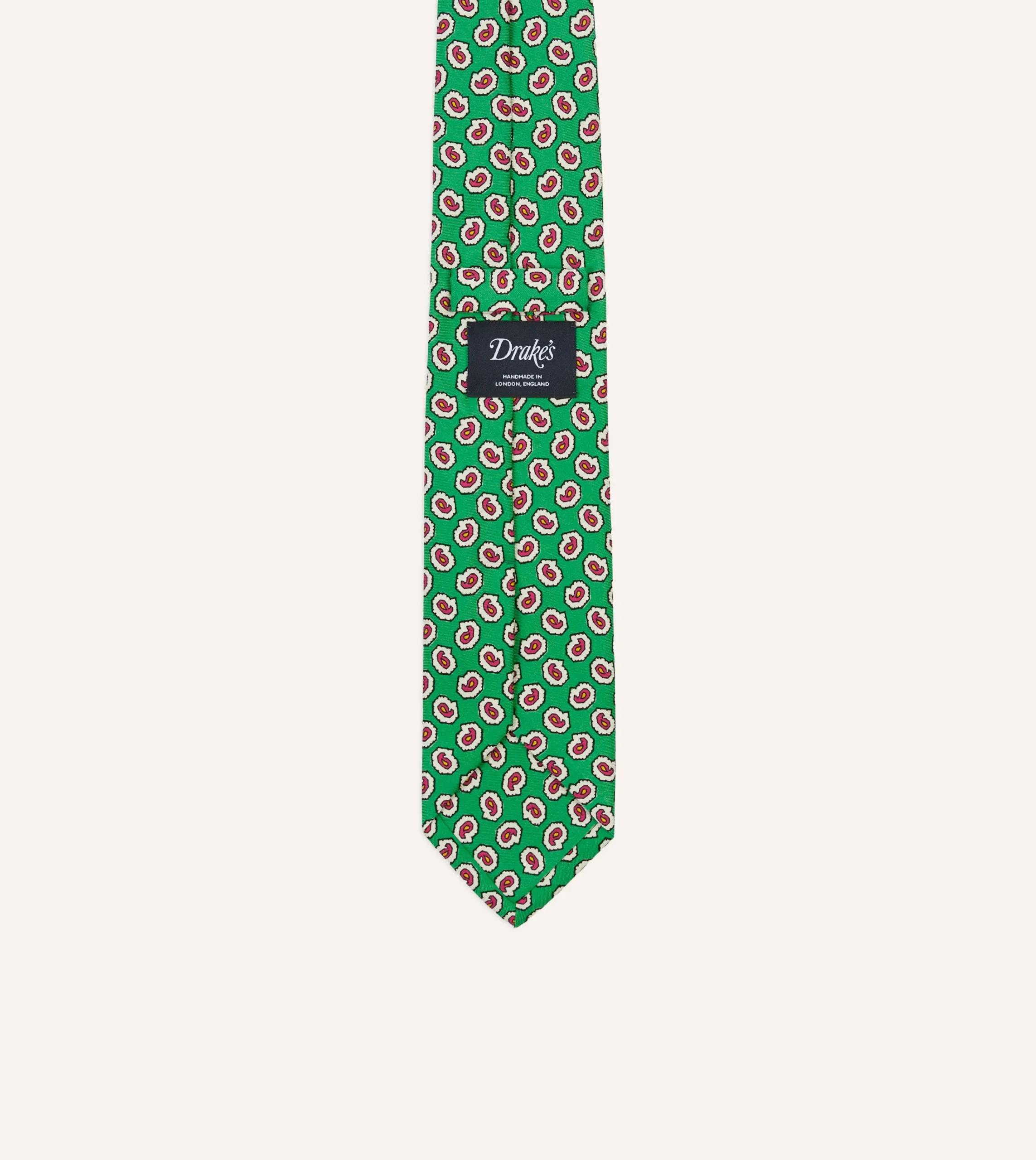 Drake’s Small Paisley Leaf Print Silk Self Tipped Tie