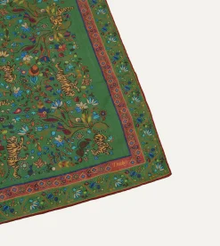 Drake’s Green Summer Tigers Print Wool-Silk Square Scarf