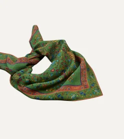 Drake’s Green Summer Tigers Print Wool-Silk Square Scarf