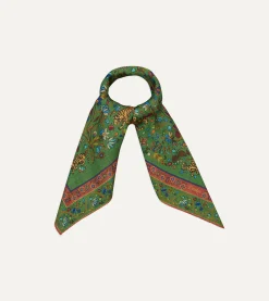 Drake’s Green Summer Tigers Print Wool-Silk Square Scarf