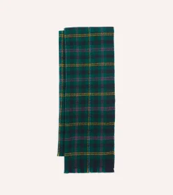Drake’s Green Tartan Check Wool Scarf