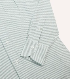 Drake’s Green Ticking Stripe Cotton Oxford Cloth Pocket Button-Down Shirt
