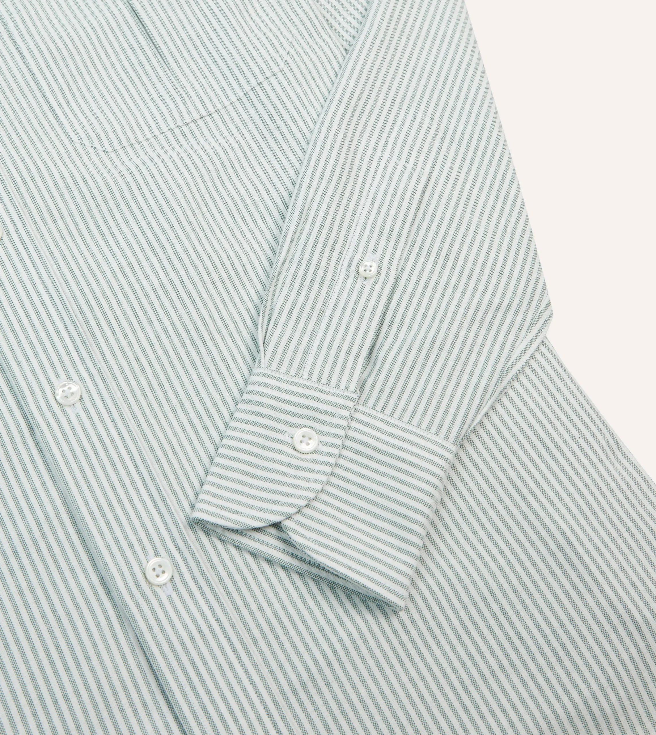 Drake’s Green Ticking Stripe Cotton Oxford Cloth Pocket Button-Down Shirt