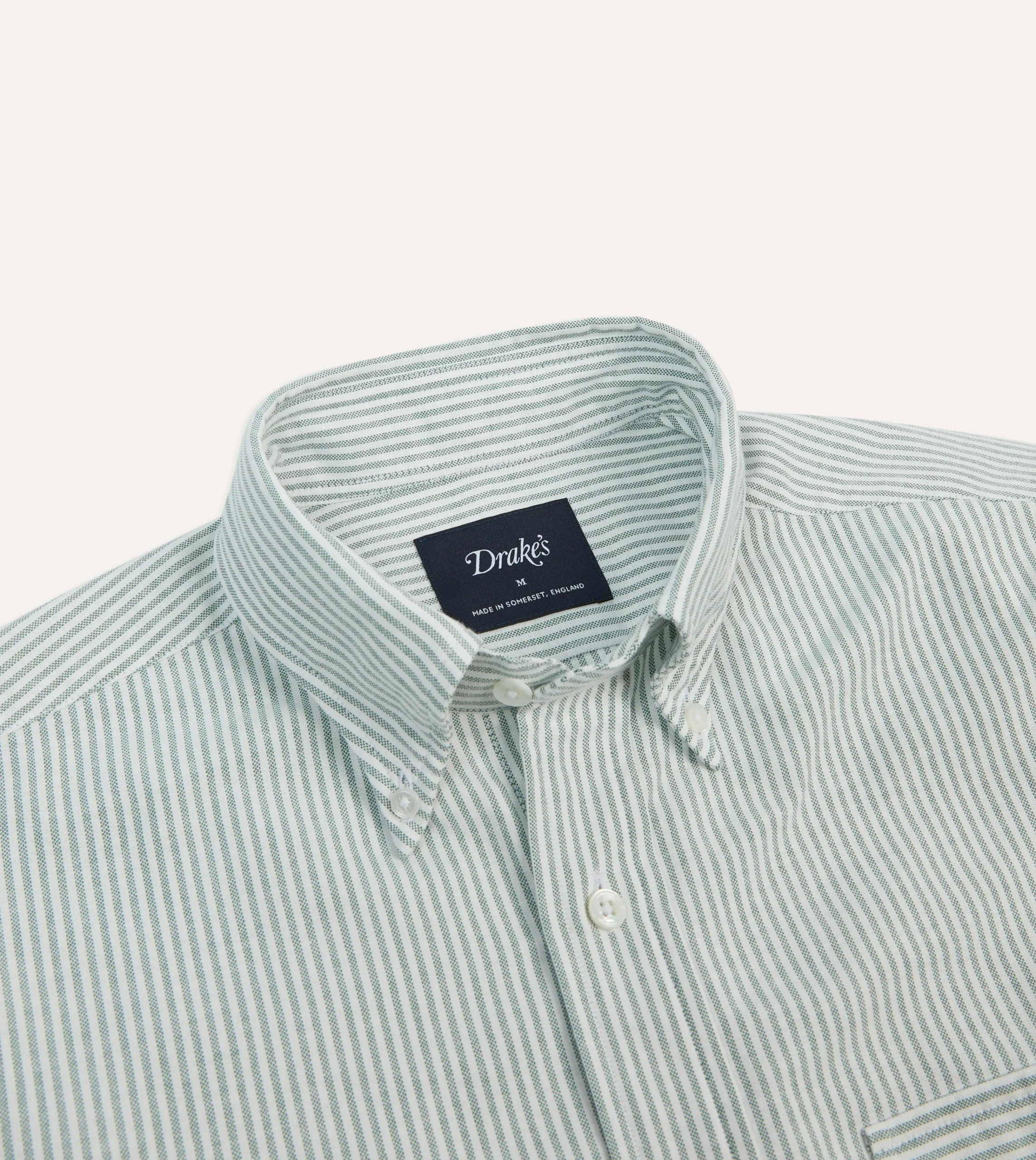 Drake’s Green Ticking Stripe Cotton Oxford Cloth Pocket Button-Down Shirt