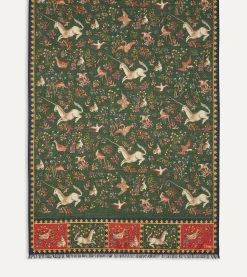 Drake’s Green Unicorn Print Wool-Silk Scarf