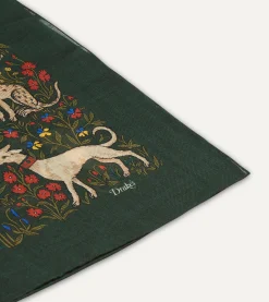 Drake’s Green Unicorn Print Wool-Silk Square Scarf