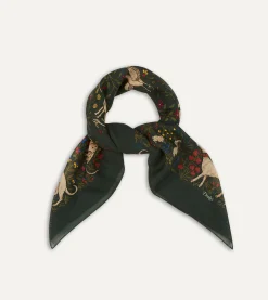 Drake’s Green Unicorn Print Wool-Silk Square Scarf