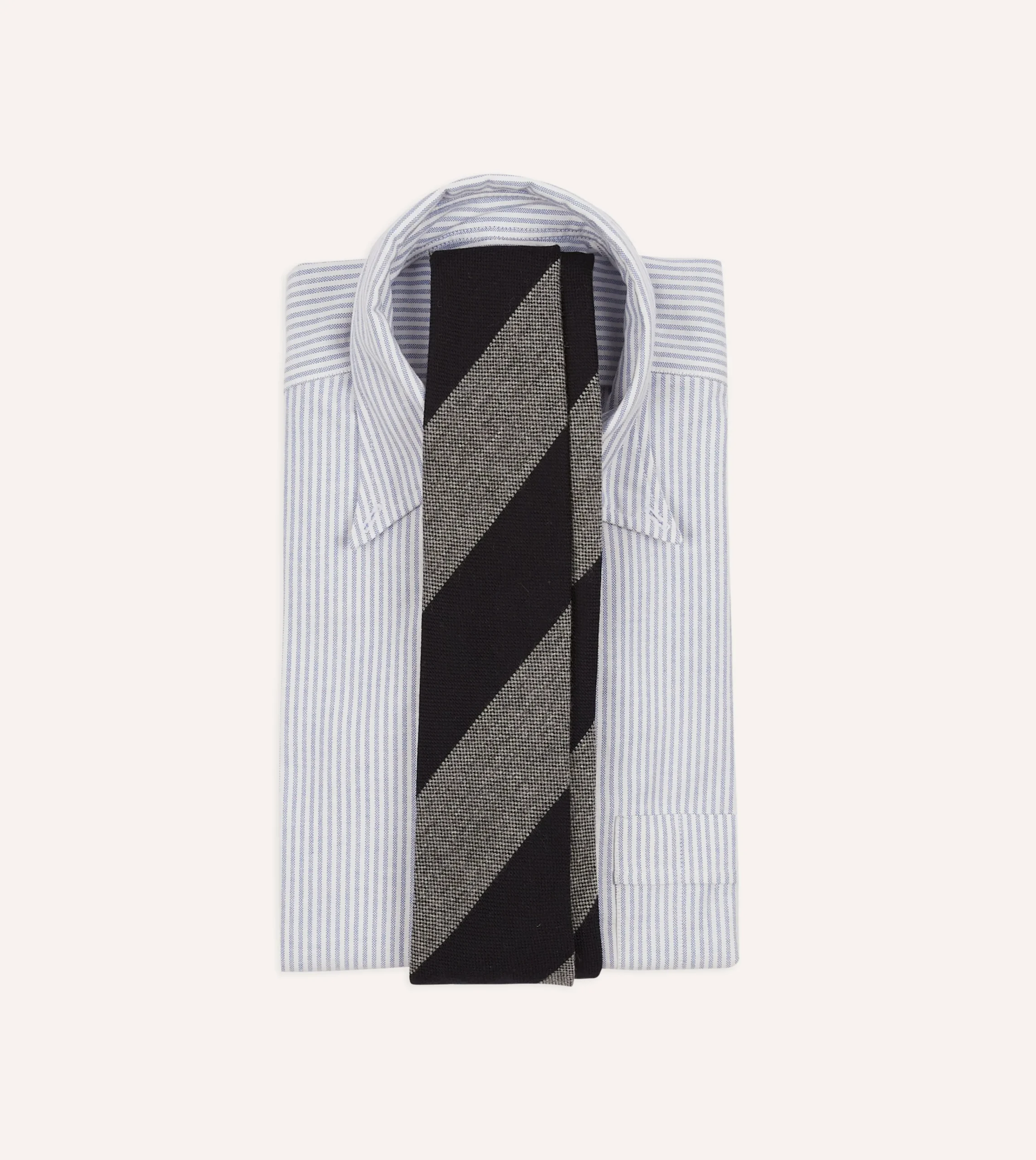 Drake’s Grey And Black Block Stripe Hand Rolled Wool Tie