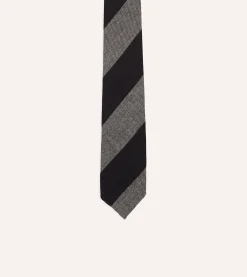 Drake’s Grey And Black Block Stripe Hand Rolled Wool Tie