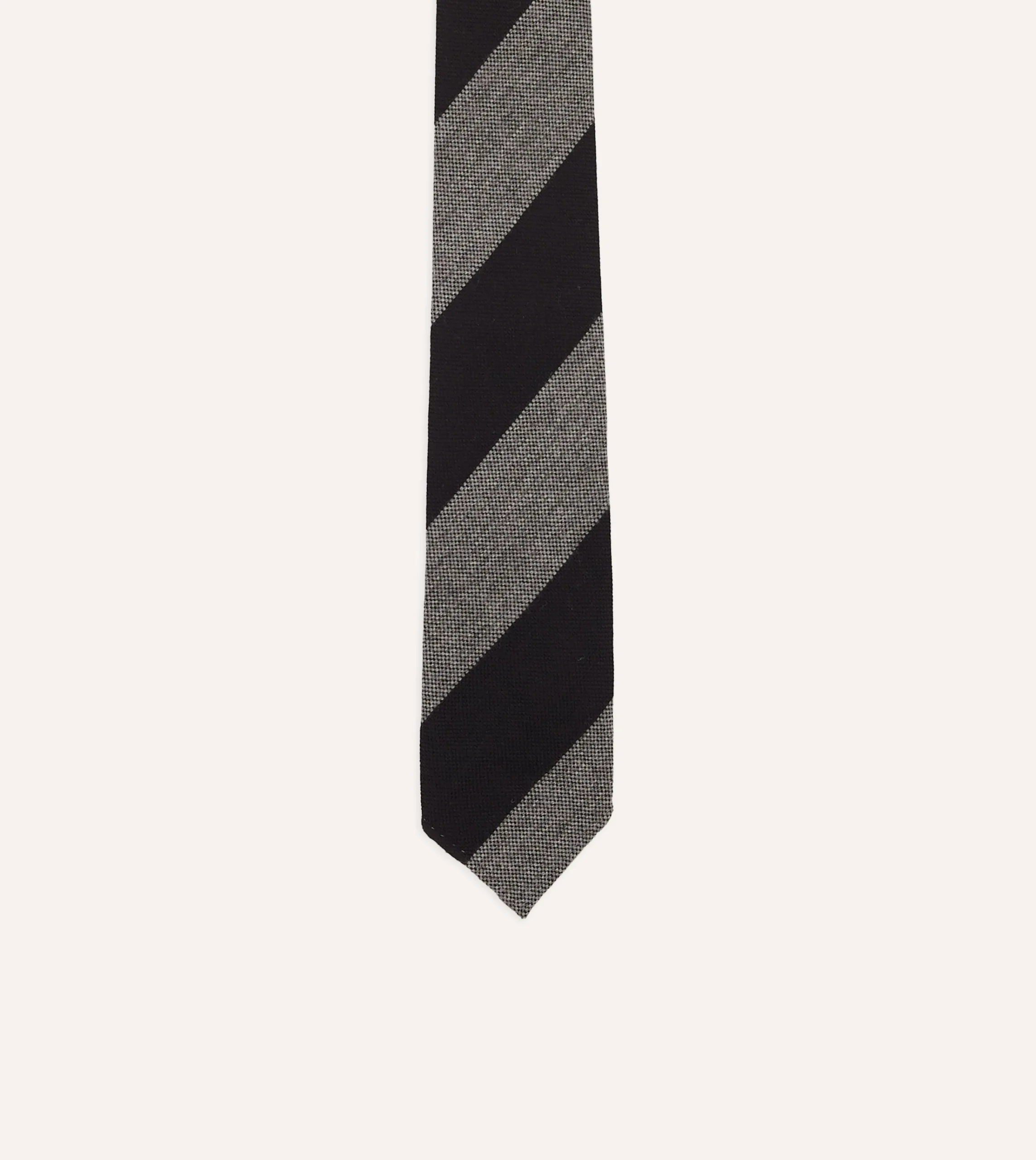 Drake’s Grey And Black Block Stripe Hand Rolled Wool Tie
