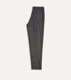Drake’s Grey Chalkstripe Wool Flannel Flat Front Trouser