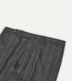 Drake’s Grey Chalkstripe Wool Flannel Flat Front Trouser
