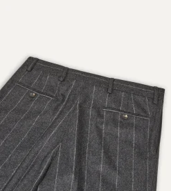 Drake’s Grey Chalkstripe Wool Flannel Flat Front Trouser