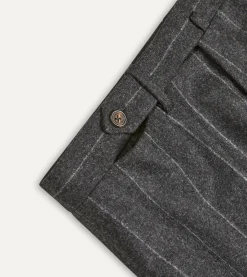 Drake’s Grey Chalkstripe Wool Flannel Flat Front Trouser