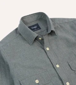 Drake’s Cotton Flannel Two-Pocket Work Shirt