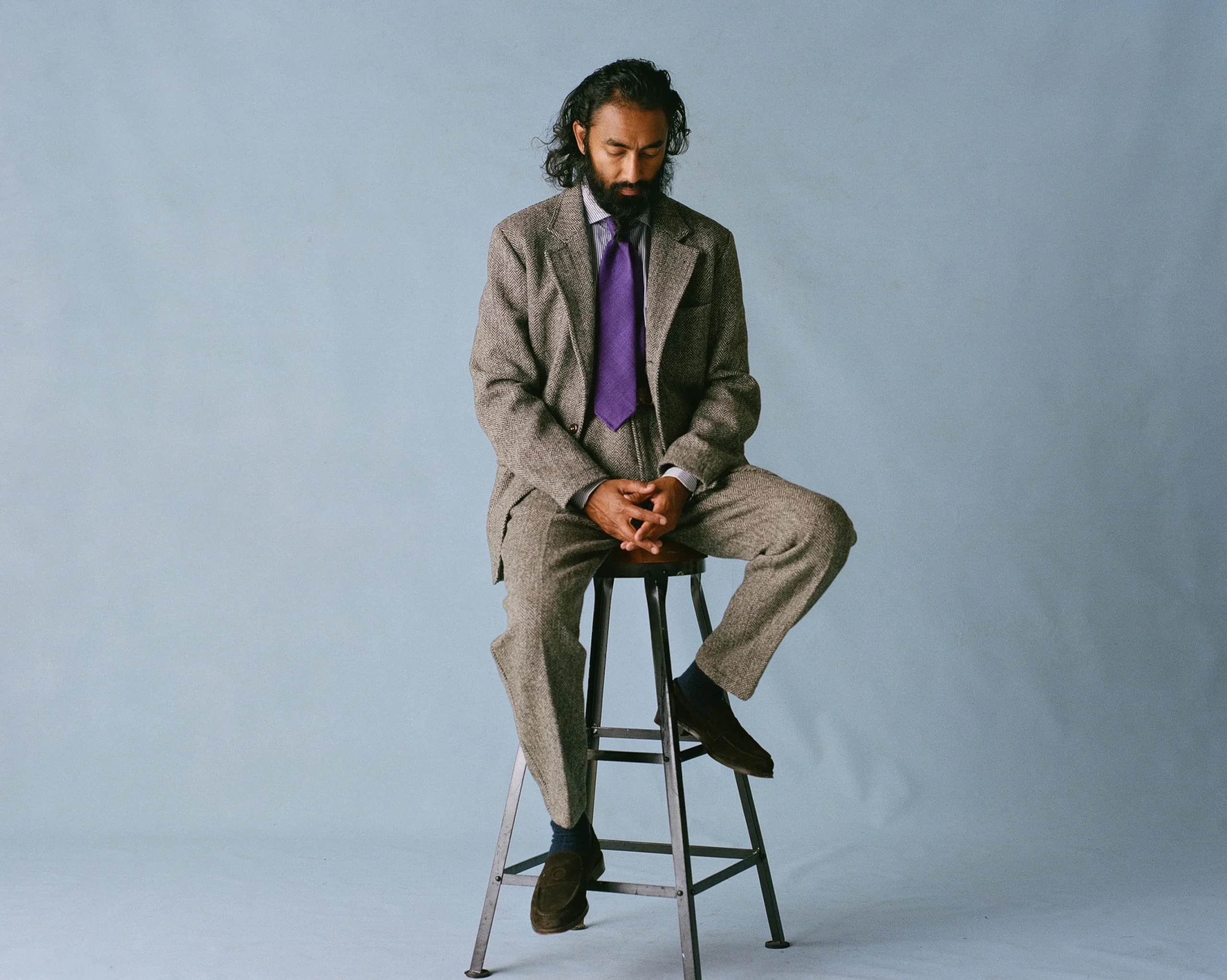 Drake’s Grey Harris Tweed One Pleat Games Trousers