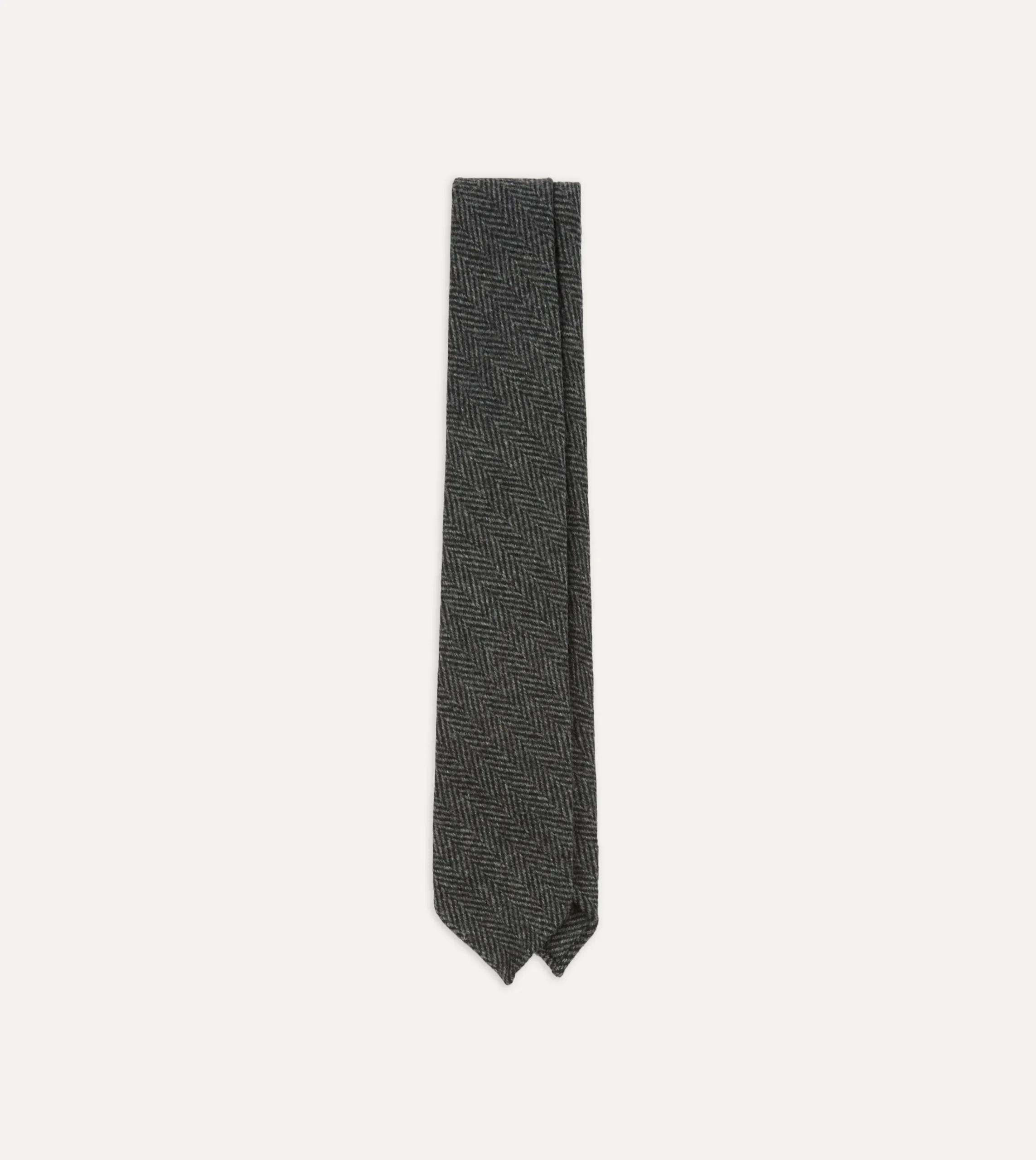 Drake’s Grey Herringbone Hand Rolled Wool Tie