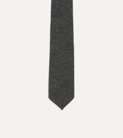 Drake’s Grey Herringbone Hand Rolled Wool Tie
