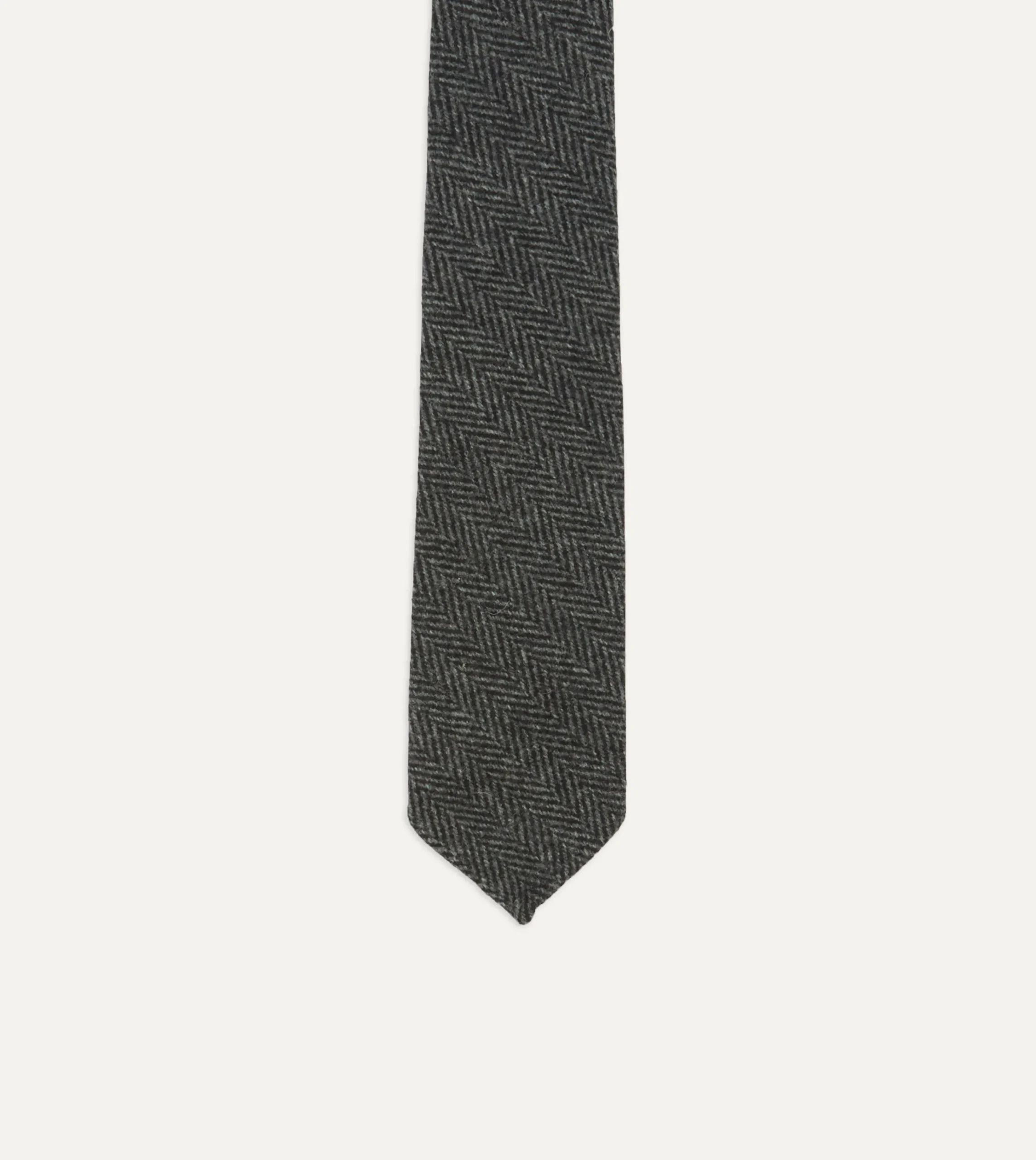 Drake’s Grey Herringbone Hand Rolled Wool Tie
